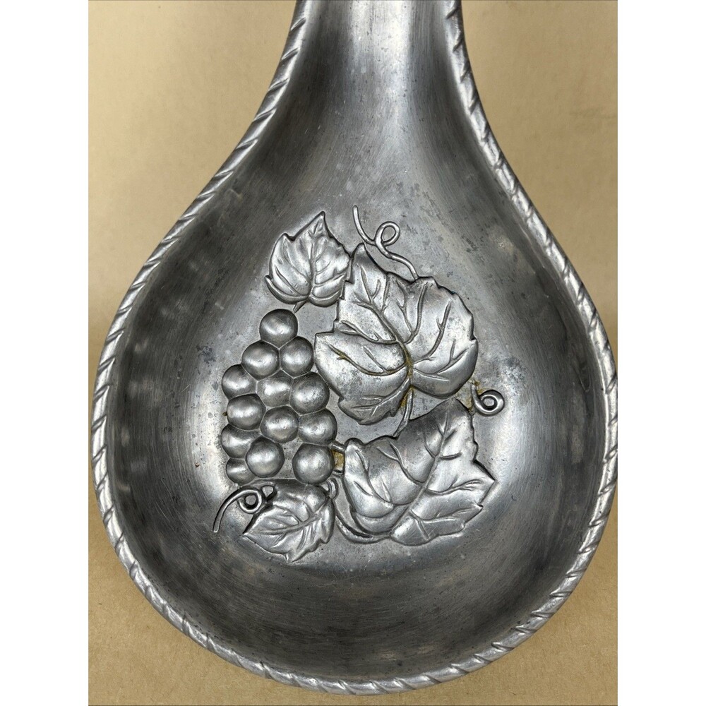Vintage Lenox Pewter Grapes Leaves Design Spoon Rest Holder 8 1/4” Long - Picture 2 of 6